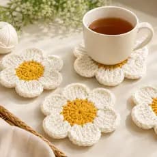 Kit Porta Copos Flor em Crochê - Descanso de Copo Artesanal Boho Chic - Jogo Americano - Mesa posta