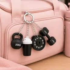 Kit Chaveiros de Academia/Fitness - Halter, Anilha, Peso, Coqueteleira - ideal para Bolsa e Mochila