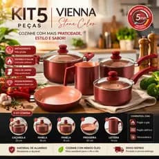 ULTIMA UNIDADE Kit Panelas 5 Peças Premium | Revestimento Cerâmico, Não Gruda, Cozinha Rápido