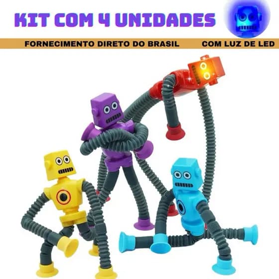 Kit com 4 Robos Pop Tubo Led Com Ventosa