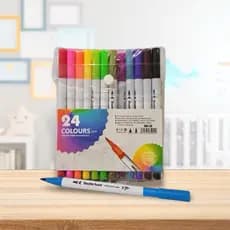 Kit Canetinha 2 Lados Ponta Fina e Brush com 12 e 24 cores