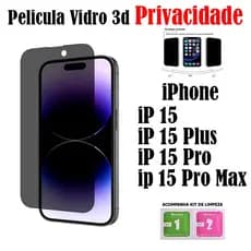 Película Privacidade De Vidro 3D Temperado Para iPhone 15/15 plus/15 pro/15 pro max Protetor da Tela Cobre Tudo