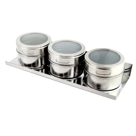 Porta Condimento Tempero Inox Magnético/ Imã Geladeira kit c/3 un CLINK