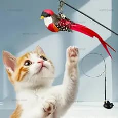 Brinquedo Interativo para Gatos Varinha Simulação Voo de Pássaro com Ventosa
