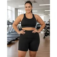 Conjunto  Plus Size Top + Bermuda  Fitness Academia Treino Básica Roupas Femininas