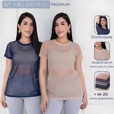Kit C/ 2 Blusas Transparente De Tule Academia Fitnes