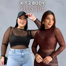 Kit 2 Body Manga LongaTransparente De Tule Festa Balada