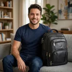 Mochila Masculina e Feminina Executiva Couro Resistente Lançamento Trabalho Faculdade Escola