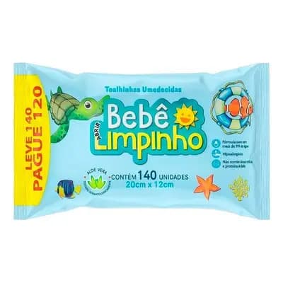 Toalhas Lenços Umedecidos Premium Bebe Limpinho Hipoalergenico 140 Unidades