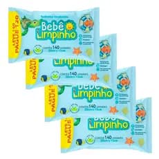 Kit 04 Toalhas Lenços Umedecidos Premium Bebe Limpinho Hipoalergenico