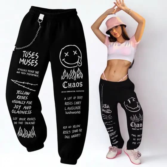 Calça Cargo Com Estampa Em Grafite Fogo Emoji Com Corrente Smile Carinha