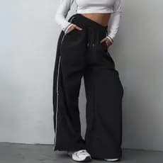 Calça FeminaTrack com uma Listra do Lado Detalhe Branco com Bolsos Trackpants Tracked Street Style