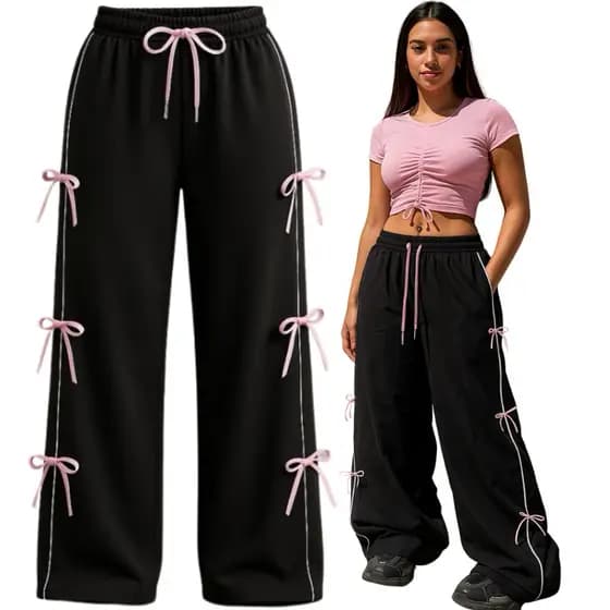 Calça com laços e bolsos nas laterais Estilo Coquette