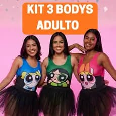Kit 3 Bodys Femininos Fantasia de Carnaval Meninas Super Poderosas