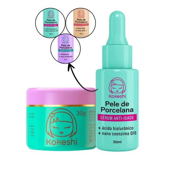 Kit Pele de porcelana Máscara e Tônico Escolha entre Antiacne Antimanchas e Anti-idade