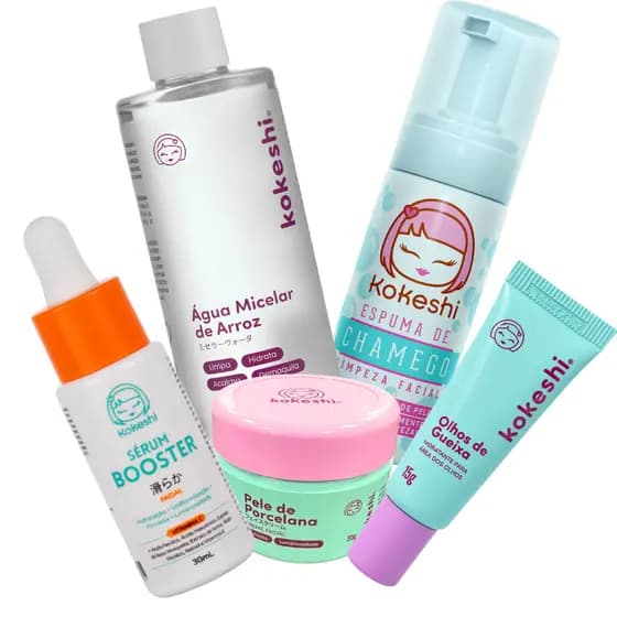 Kit 5 Produtos Skincare Kokeshi Limpeza e Hidratação