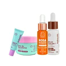 Kit Essencial Kokeshi Sérum Tudo em 1 Creme Pele de Porcelana Olhos de Gueixa Óleo de Rosa Mosqueta