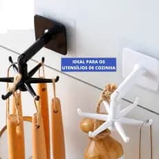 Gancho Rotativo Multifuncional para Utensílios de Cozinha com Adesivo para Fixação