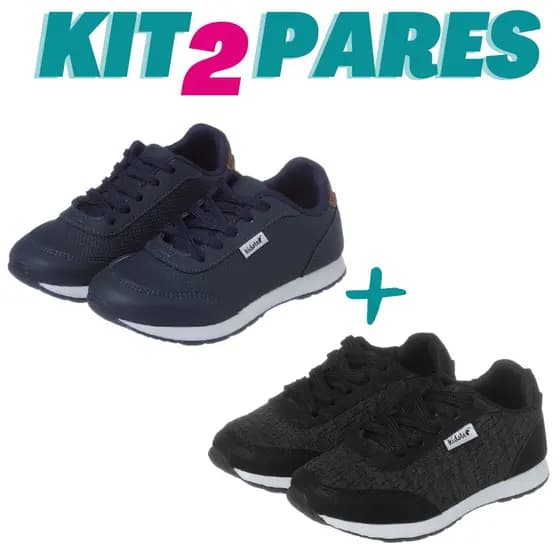 Kit 2 Pares de Tênis Infantil Masculino Menino Jogging Marinho e Preto Kidstep