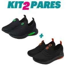 KIT 2 PARES Tenis Infantil Calce Facil Escolar Menino Preto Verde K e Preto Laranja K Kidstep