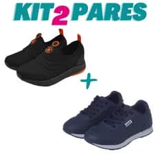 KIT 2 PARES Tenis Infantil Calce Facil Menino Preto Laranja e Escolar Jogging Marinho
