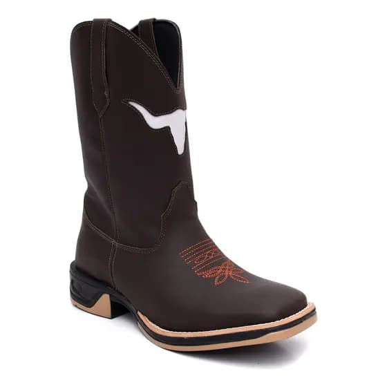 Bota Texana Country Masculina Cara De Boi Couro Em Couro