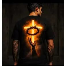 Camiseta Coroa  iluminada com a mão estampada religiosa streetwear unissex preta algodão 30.1 penteadaa linha cristã