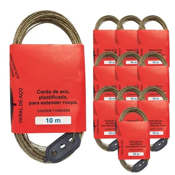 Corda para Varal Fio de Aço Plastificado de PVC 10m 20m