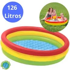 Piscina Inflável Infantil 126 Litros com Fundo Inflável – 3 Anéis 100x22cm | Wellmix