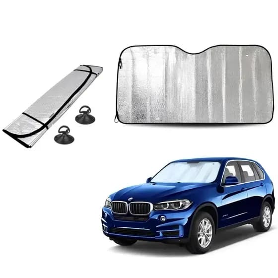 Protetor Solar Para-Brisa Automotivo Cromo com Ventosa – 126x59 cm