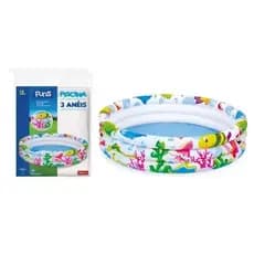 Piscina Infantil 180l 3 Anéis Inflável Para Bolinhas E Água 107cm x 25cm Estampa Fundo Do Mar