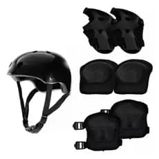 Kit Infantil de Proteção Esportiva – Capacete Preto para Skate, Patins e Bicicleta