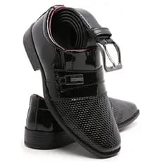Kit Sapato Social Infantil Masculino Preto Com Cinto 448 Bico Quadrado Barato Conforto Leve Brasil