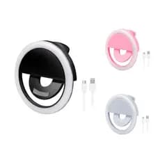 Mini Ring Light Anel Luz Led Portátil para Celular Fotos Selfie Flash Preto Rosa Branco