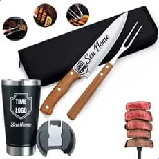 Kit Churrasco Peças Faca Garfo Estojo + Copo Personalizado Nome Time Logo
