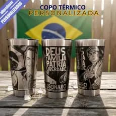 Copo Térmico Inox Com Abridor De Garrafa C/ Tampa Bolsonaro