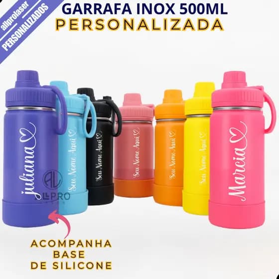 Garrafa Térmica Inox 500ml / 600ml + Proteção de  Silicone Personalizada