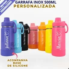 Garrafa Térmica Inox 500ml / 600ml + Proteção de  Silicone Personalizada