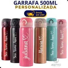 Garrafa Térmica 500ml Personalizada a Laser  Nome Logo Profissões