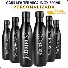 Garrafa Térmica Inox 500ml Personalizada a Laser  Nome Logo Profissões
