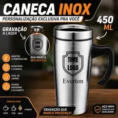 Copo Caneca Térmica Inox 450ml Personalizada  Logo Nome Time Desenho