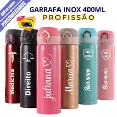 Garrafa Térmica 400ml Personalizada a Laser  Nome Figura Profissão
