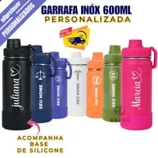Garrafa Térmica 500ml / 600ml + Proteção de  Silicone Personalizada a Laser