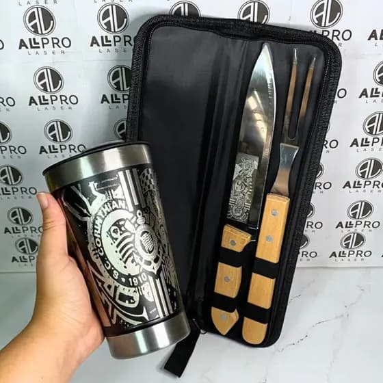 Kit Churrasco 2 Peças + Copo Térmico  Personalizado Time do Coração
