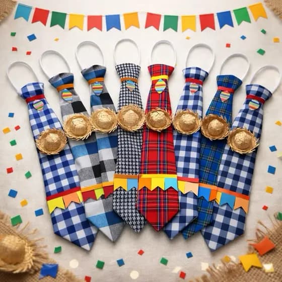 Kit 3 6 12 Gravatinhas Festa Junina Com Elástico Estampas Sortidas Quadrilha Escola 2026