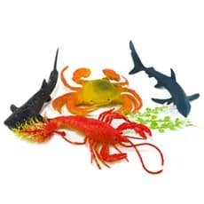 Kit Animais Aquáticos Fundo do Mar 6 peças Caranguejo Baleia Tubarão Lagosta Brinquedo Decoração