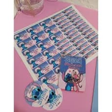 etiqueta escolares+ 2 vinil e 1 chaveiro/kit com 60 etiquetas escolar/adesivo escolar stitch/etiquetas a prova da água