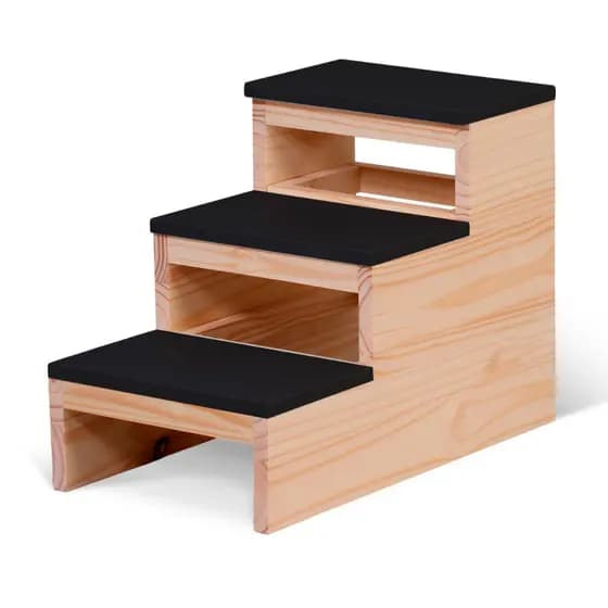 Escada Rampa Cães Gatos 3 Degraus Madeira Subir Cama Preto