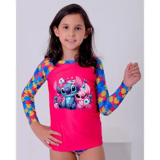 Conjunto UV50+ Autismo Infantil Juvenil Feminino PERSONALIZADO Camisa Manga Longa + Calcinha PERSONALIZADO