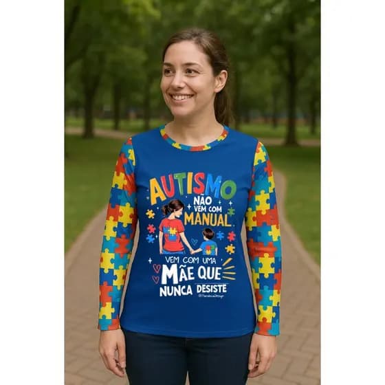 Camiseta UV Adulto Unissex Autismo Personalizada DTF – Blusa UV50+ Proteção Solar Esportiva